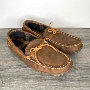 LL Bean Slippers Men's Size 10 Hand-sewn Flannel Lined Tan Acorn